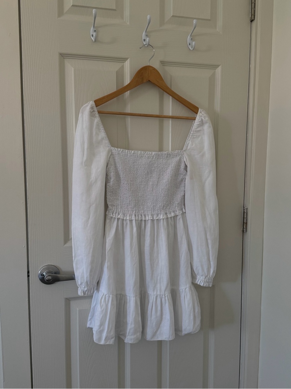 Wilfred White Smocked Bodice Tiered Mini Dress